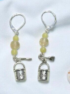Summer Sand Bucket Gemstone Dangle Earrings, Beach Jewelry